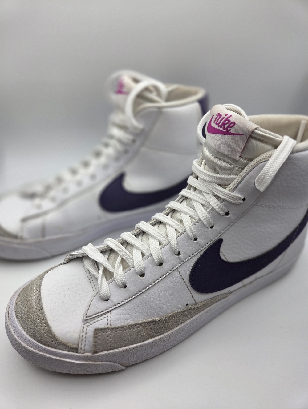Nike Blazer Mid White Purple Sneakers Women’s Size 8.5 Leather   Streetwear